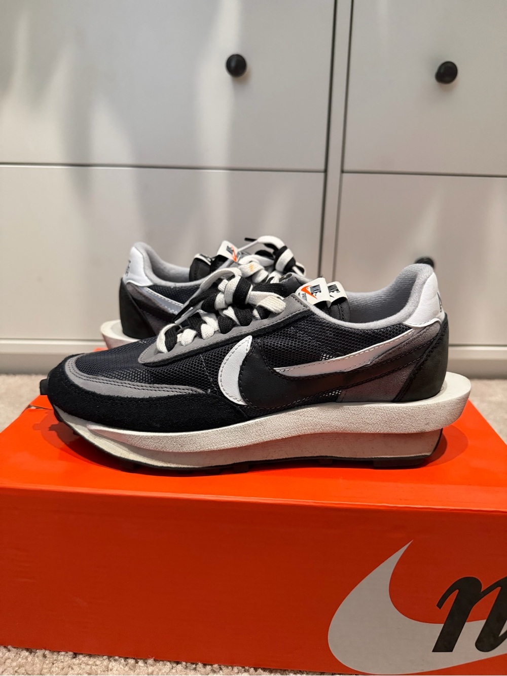 Nike black/white sacai LDWaffle double tongue
